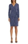 Maggy London Long Sleeve Faux Wrap Dress In Navy/ivory