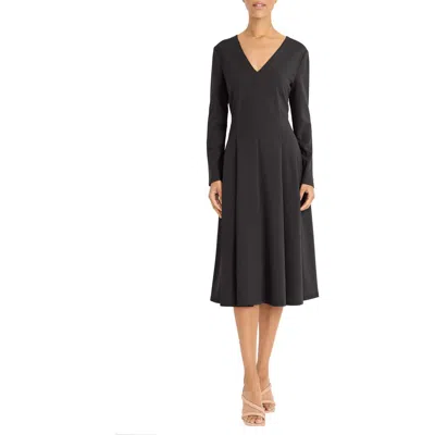 Maggy London Long Sleeve Fit & Flare Midi Dress In Black