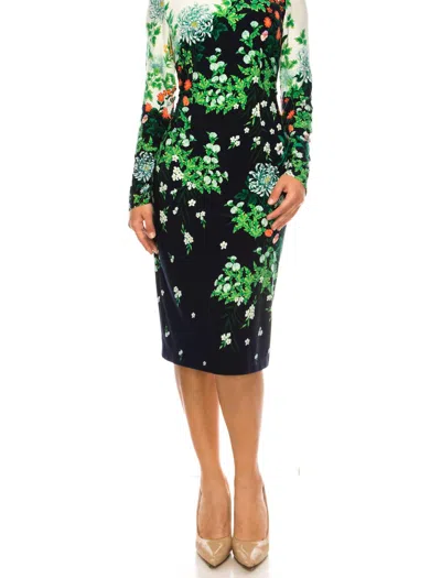 Maggy London Long Sleeve Floral Sheath Dress In White Green In Multi
