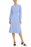 Maggy London Long Sleeve Keyhole Cutout Midi Fit & Flare Dress In Hydrangea