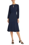Maggy London Long Sleeve Keyhole Cutout Midi Fit & Flare Dress In Navy Blazer
