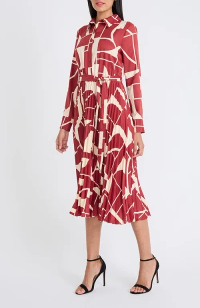 Maggy London Long Sleeve Midi Shirtdress In Red