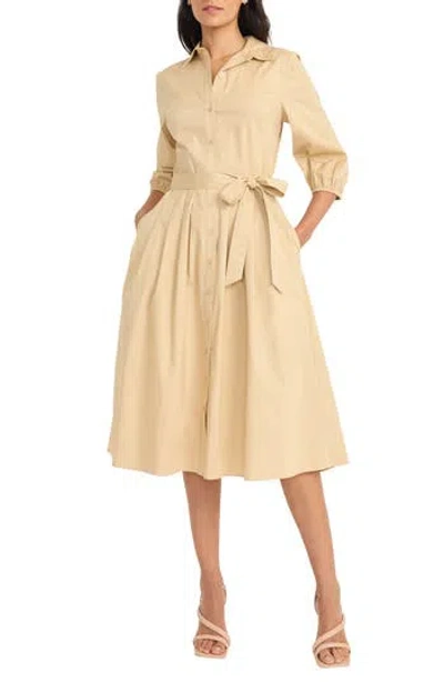 Maggy London Long Sleeve Midi Shirtdress In Warm Sand