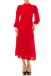 Maggy London Long Sleeve Mock Neck Midi Dress In Cranberry In Pink