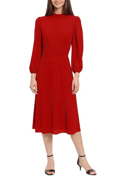 Maggy London Long Sleeve Mock Neck Midi Dress In Savvy Red