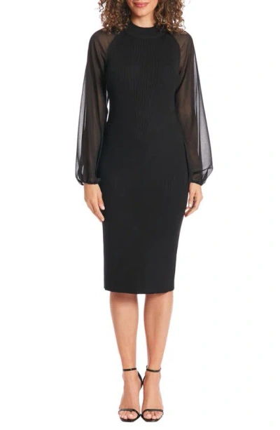 Maggy London Rib Long Sleeve Midi Jumper Dress In Black