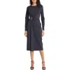 Maggy London Long Sleeve Side Gather Sheath Midi Dress In Black