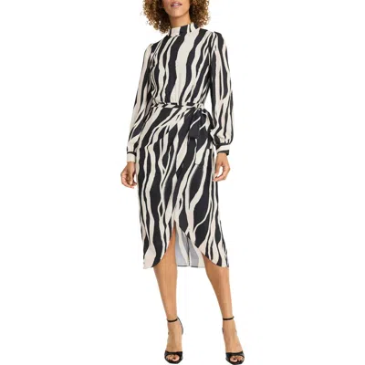 Maggy London Long Sleeve Tulip Midi Dress In Black/cream