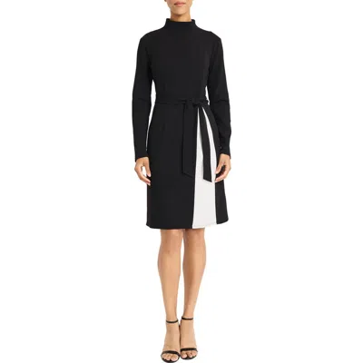 Maggy London Long Sleeve Turtleneck Contrast Dress In Black