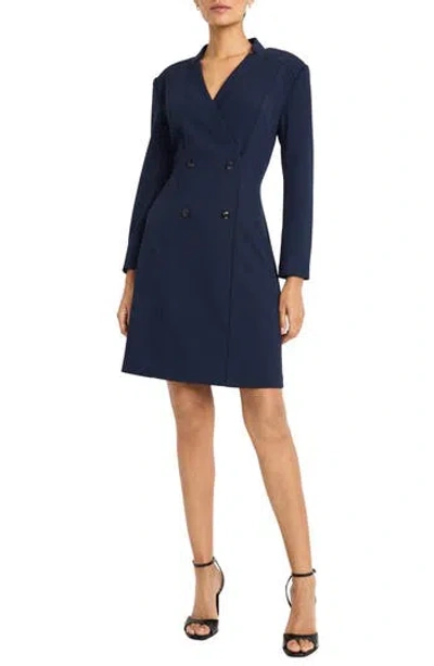 Maggy London Long Sleeve Tuxedo Dress In Blue