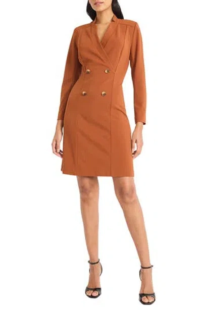 Maggy London Long Sleeve Tuxedo Dress In Brown