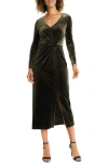Maggy London Long Sleeve Velvet Midi Dress In Rosin