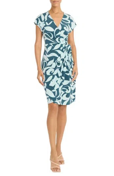 Maggy London Matte Jersey Faux Wrap Dress In Dark Sea/aqua Haze