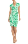 Maggy London Matte Jersey Faux Wrap Dress In Green/ivory