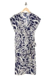Maggy London Wrap Dress In Navy/ivory