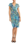 Maggy London Matte Jersey Faux Wrap Dress In Navy/spectra Green