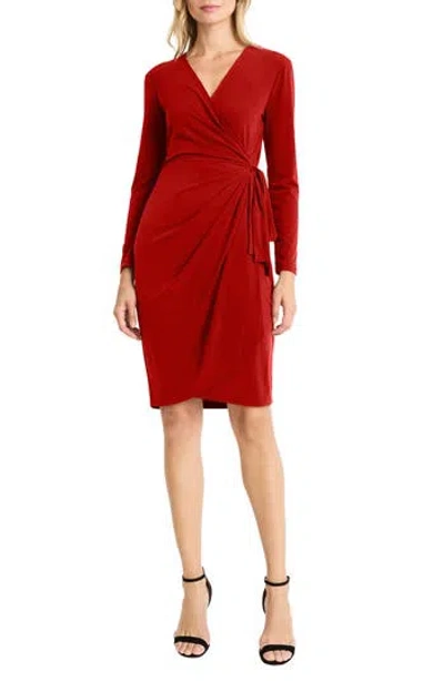 Maggy London Matte Jersey Long Sleeve Wrap Dress In Red