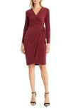 Maggy London Matte Jersey Long Sleeve Wrap Dress In Syrah