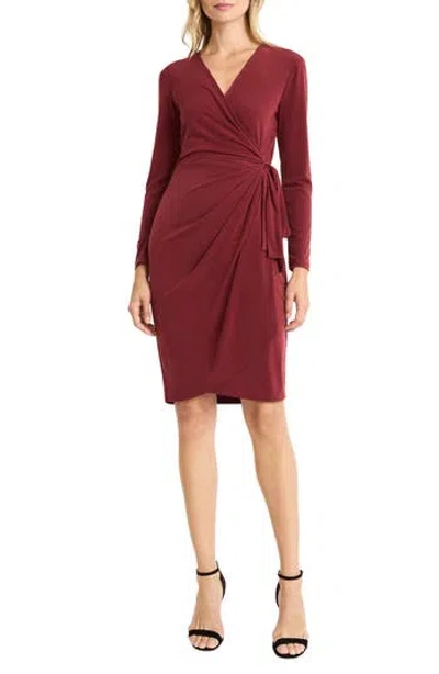 Maggy London Matte Jersey Long Sleeve Wrap Dress In Syrah