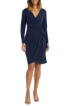 Maggy London Matte Jersey Long Sleeve Wrap Dress In Twilight Navy