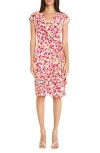 Maggy London Matte Jersey Short Sleeve Wrap Dress In Soft White/apple Red