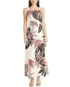 Maggy London Leaf Print Maxi Dress In White