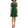 Maggy London Mesh Illusion Short Sleeve Dress In Dark Green