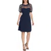 Maggy London Mesh Illusion Short Sleeve Dress In Twilight/navy