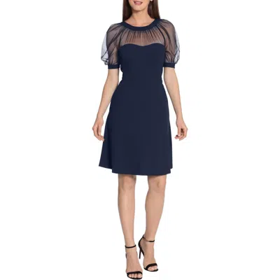 Maggy London Mesh Illusion Short Sleeve Dress In Twilight/navy