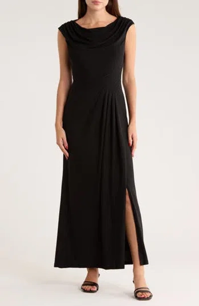 Maggy London Metallic Cowl Neck Cap Sleeve Maxi Dress In Black
