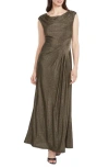 Maggy London Metallic Cowl Neck Cap Sleeve Maxi Dress In Brown