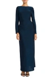Maggy London Metallic Long Sleeve Gown In Navy