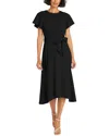 Maggy London Flutter Sleeve Tie Waist Midi Dress In Black