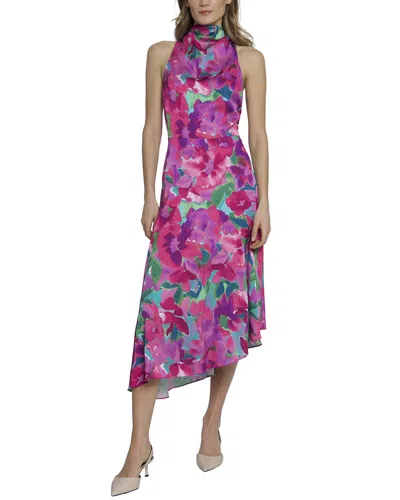 Maggy London Mock Neck Asymmetric Midi Dress In Purple