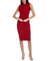 Maggy London Ruffle Mock Neck Sheath Dress In Red