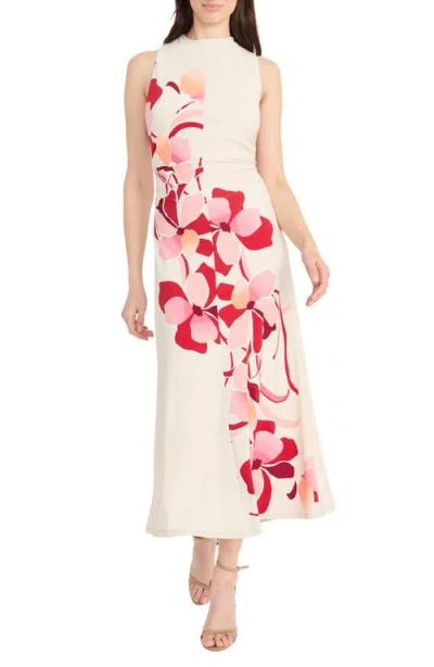 Maggy London Mock Neck Midi Dress In Cream/rose