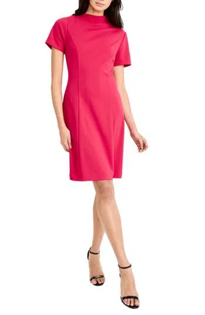 Maggy London Mock Neck Short Sleeve A-line Minidress In Pink