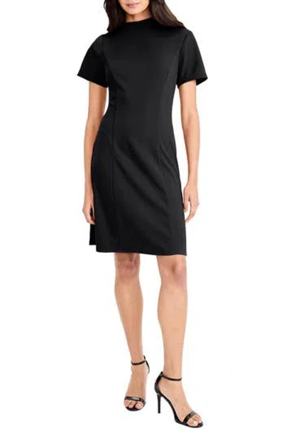 Maggy London Mock Neck Short Sleeve A-line Minidress In Black