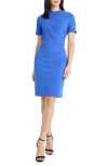 Maggy London Mock Neck Short Sleeve Sheath Dress In Blue