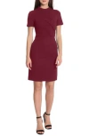 Maggy London Mock Neck Short Sleeve Sheath Dress In Arresting Burgundy