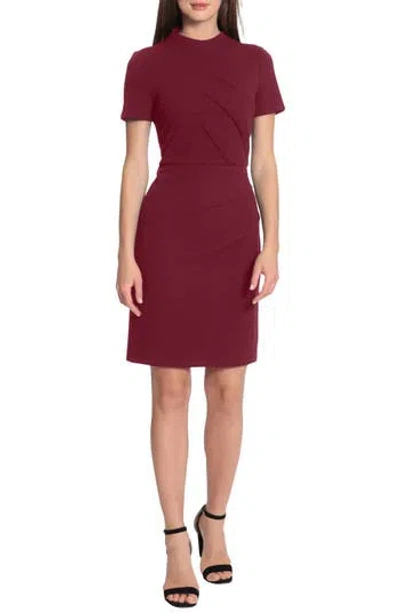 Maggy London Mock Neck Short Sleeve Sheath Dress In Arresting Burgundy