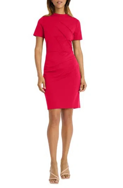 Maggy London Mock Neck Short Sleeve Sheath Dress In Chili Pepper