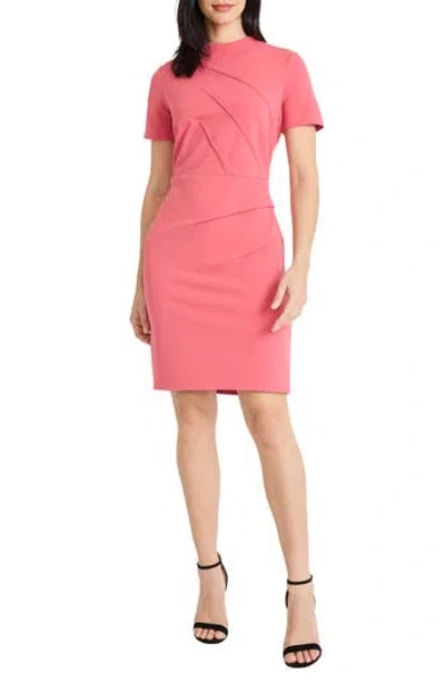 Maggy London Mock Neck Short Sleeve Sheath Dress In Pink