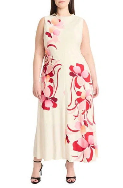 Maggy London Mock Neck Sleeveless Midi Dress In White