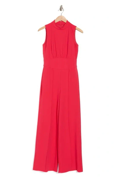 Maggy London Mock Neck Wide Leg Jumpsuit In Rose Red