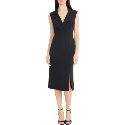 Maggy London Notch Collar Midi Dress In Black