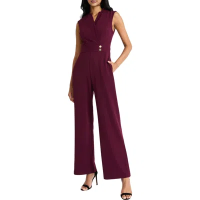 Maggy London Notch Collar Sleeveless Jumpsuit In Arresting Burgundy