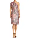 Maggy London One Shoulder Brocade Dress In Magenta In Multi