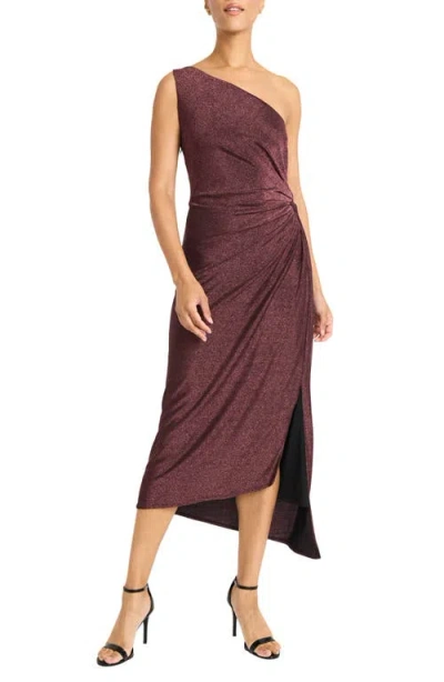 Maggy London One-shoulder Glitter Knit Cocktail Dress In Pink