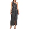 Maggy London One Shoulder Shimmer Long Dress In Navy/silver In Navy/silver